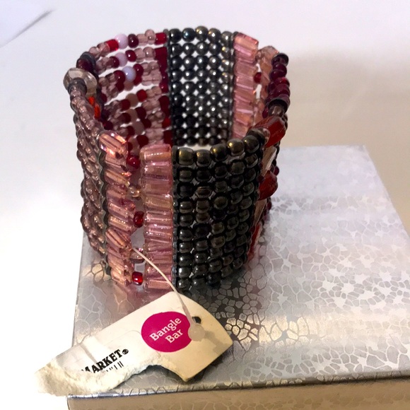 Cost plus world market bracelet bangle bar beaded boho pinks reds - Picture 3 of 6